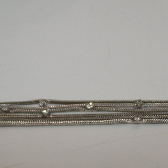 Vintage Silvertone Multi Strand Bracelet W Bling & Safety Clasp - Picture 4 of 9